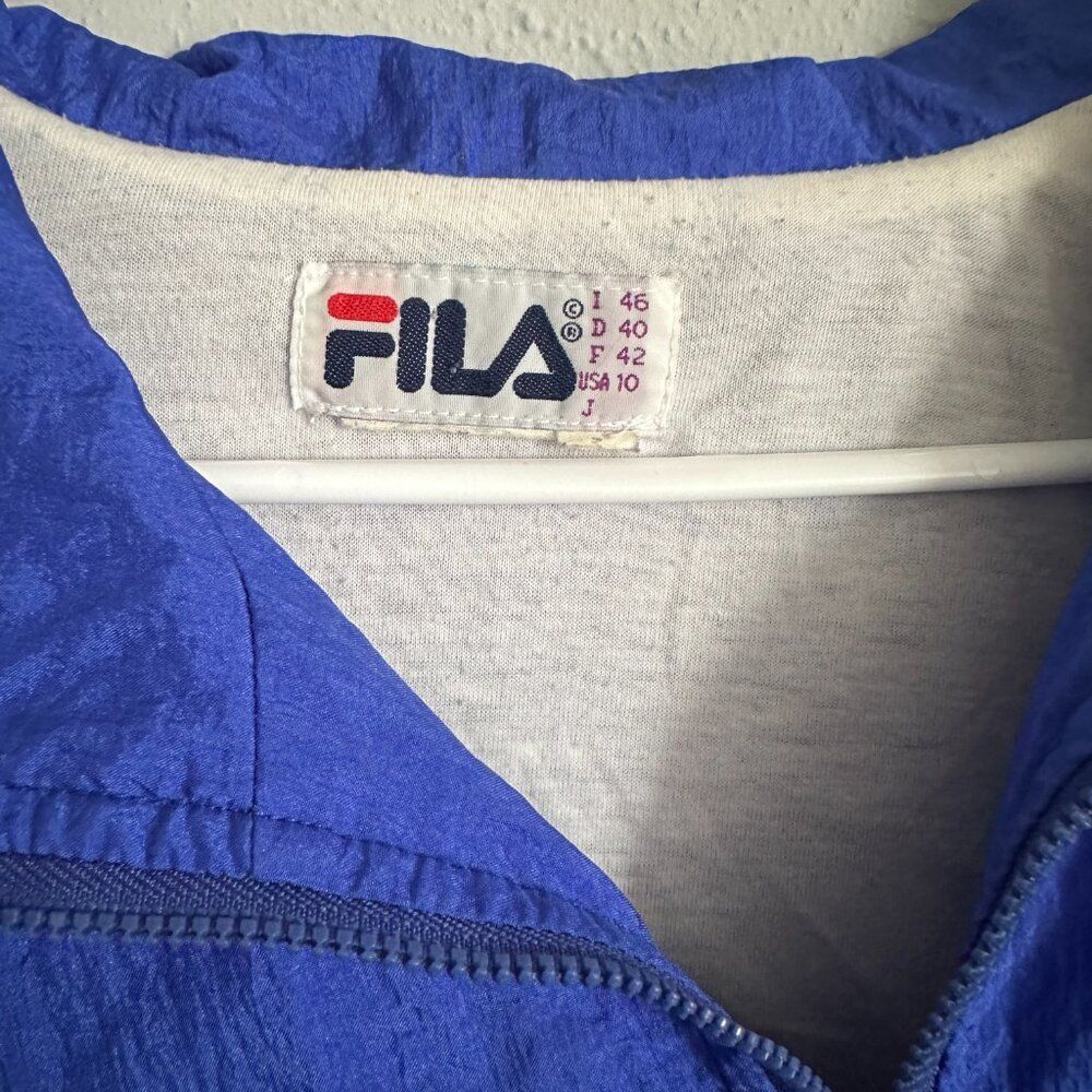 Vintage 90s FILA Women’s Windbreaker Jacket Blue USA 10 Retro Track Jacket - Picture 3 of 7